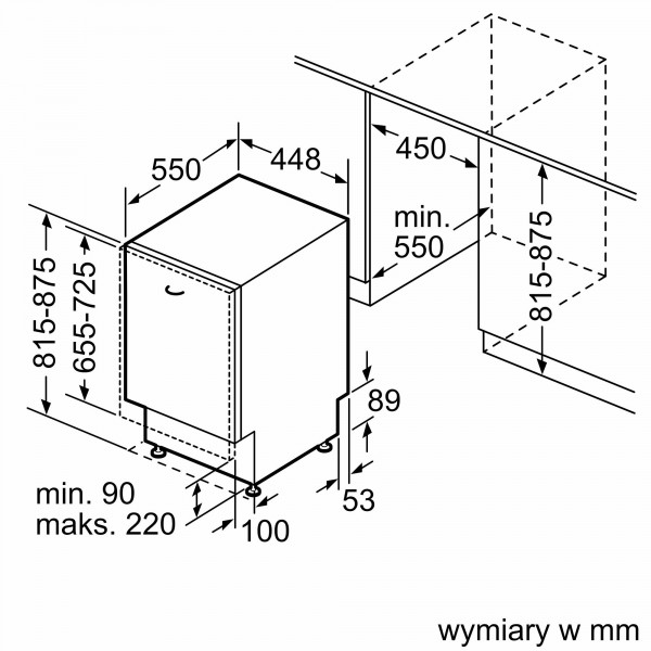 kích thước của Máy rửa bát Bosch SRV4XMX16E