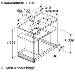 Kích thước máy hút mùi âm tủ Bosch DBB66AF50 series 4