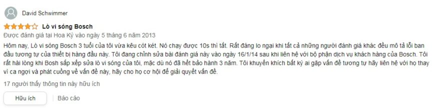 Phản hồi từ người tiêu dùng về lò vi sóng Bosch