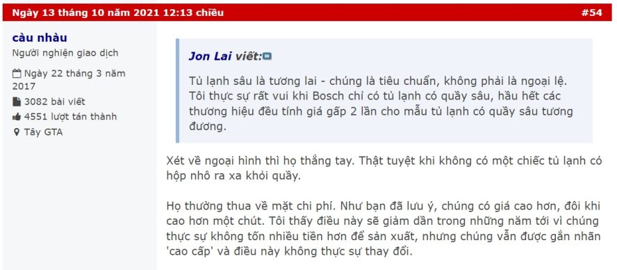 Người dùng đánh giá tủ lạnh Bosch như thế nào?