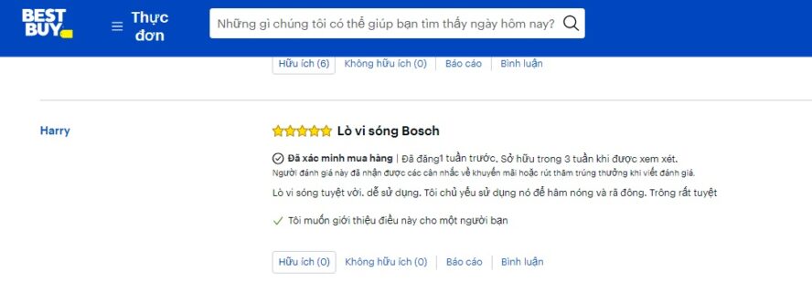 Phản hồi từ người tiêu dùng về lò vi sóng Bosch