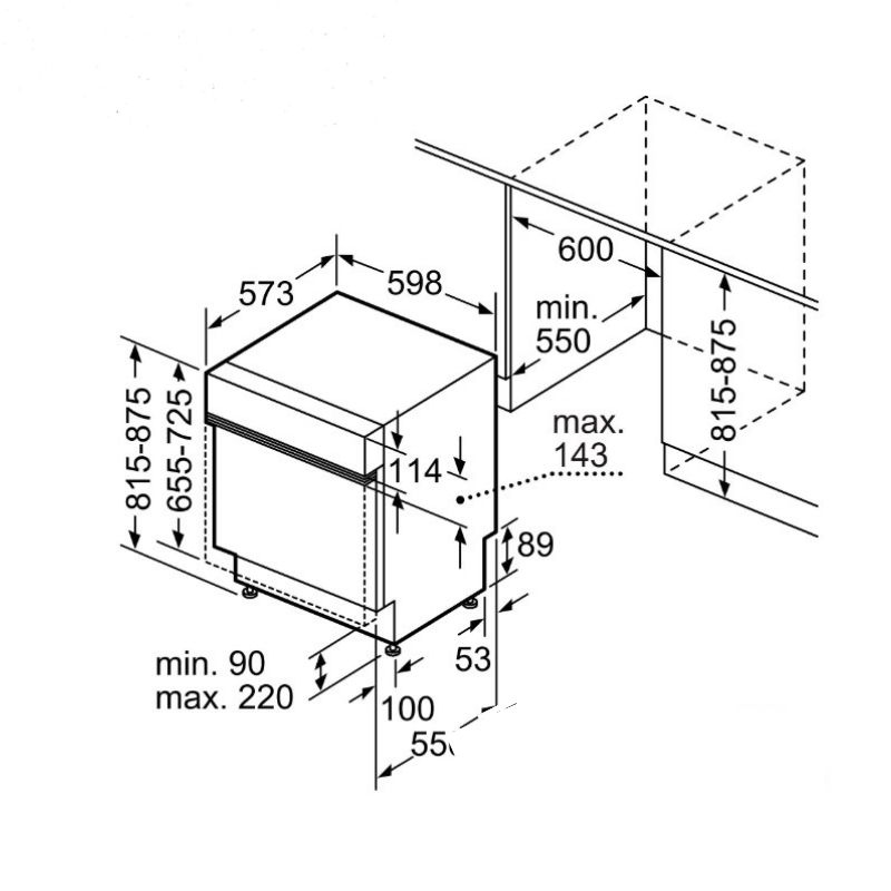 Kích thước máy rửa bát âm tủ Bosch SMI6YCS02E Serie 6 Kích thước máy rửa bát âm tủ Bosch SMI6YCS02E Serie 6
