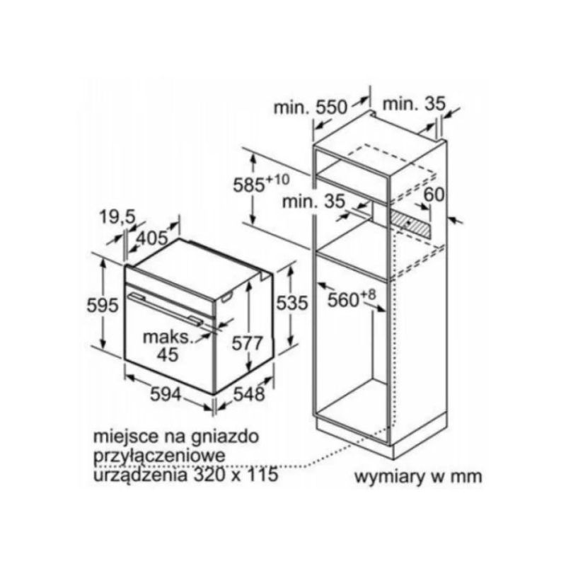 Kích thước của Lò nướng Bosch HBG675BB1 Kích thước của Lò nướng Bosch HBG675BB1