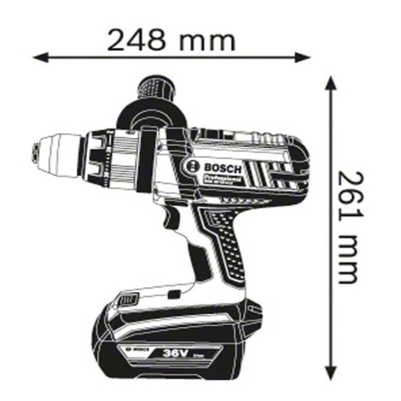 Kích thước máy khoan / Máy khoan không dây Bosch GSB 36 VE-2-LI (2 X 2.0 Ah) Kích thước máy khoan / Máy khoan không dây Bosch GSB 36 VE-2-LI (2 X 2.0 Ah)