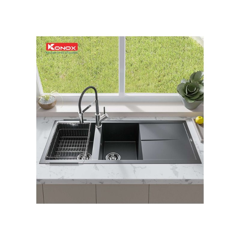 Chậu rửa bát Konox Granite Sink Livello Smart 1160 – Black (4) Chậu rửa bát Konox Granite Sink Livello Smart 1160 – Black (4)