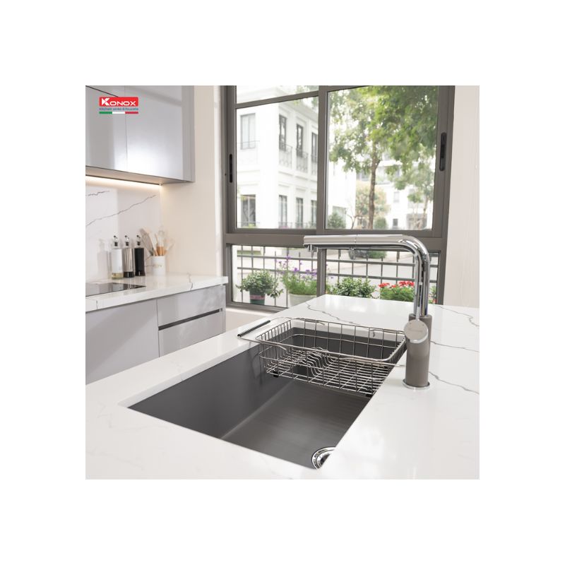 Chậu rửa bát Konox Granite Sink Naros 760S – Grey (4) Chậu rửa bát Konox Granite Sink Naros 760S – Grey (4)