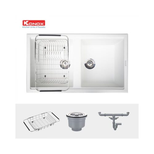 Chậu rửa bát Konox Granite Sink Phoenix Smart 860 – White Silver 4 Chậu rửa bát Konox Granite Sink Phoenix Smart 860 – White Silver (2)