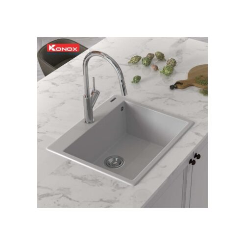 Chậu rửa bát Konox Granite Sink Ruvita 680 – White Silver 5 Chậu rửa bát Konox Granite Sink Ruvita 680 – White Silver (3)