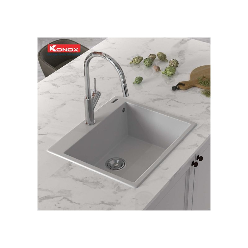 Chậu rửa bát Konox Granite Sink Ruvita 680 – White Silver (3) Chậu rửa bát Konox Granite Sink Ruvita 680 – White Silver (3)