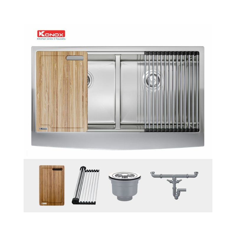 Chậu rửa bát Konox Workstation Sink Apron Sink KN8751DA Curve (2) Chậu rửa bát Konox Workstation Sink Apron Sink KN8751DA Curve (2)