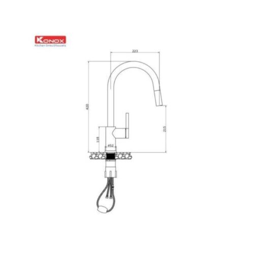 thông số kỹ thuật của Vòi rửa bát dây rút Konox Alto Black