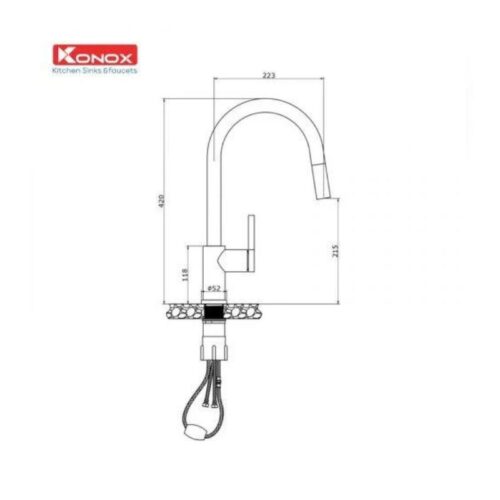 thông số kỹ thuật của Vòi rửa bát dây rút Konox Alto Nickel