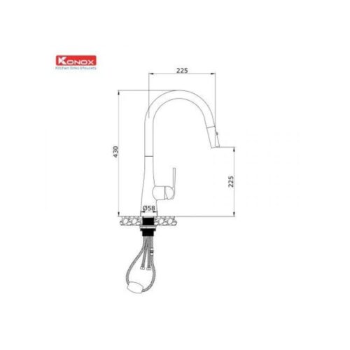 Vòi rửa bát dây rút Konox Curva Black 5 thông số kỹ thuật của Vòi rửa bát dây rút Konox Curva Black