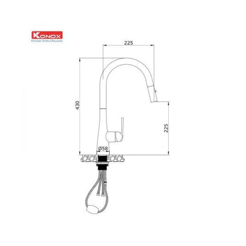 thông số kỹ thuật của Vòi rửa bát dây rút Konox Curva Grey thông số kỹ thuật của Vòi rửa bát dây rút Konox Curva Grey