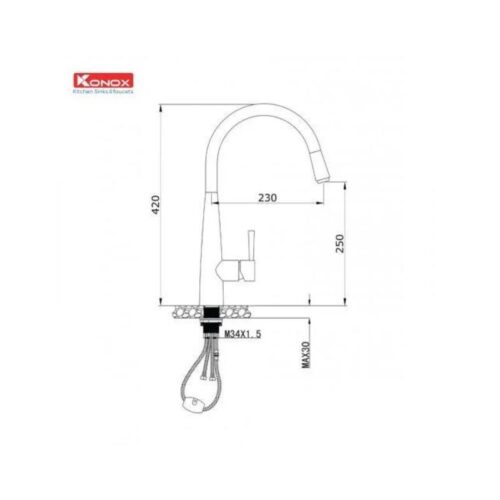 Vòi rửa bát dây rút Konox KN1901C 3 kích thước của Vòi rửa bát dây rút Konox KN1901C