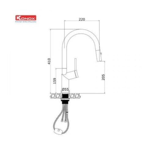 Vòi rửa bát dây rút Konox Neva 4 thông số kỹ thuật của Vòi rửa bát dây rút Konox Neva