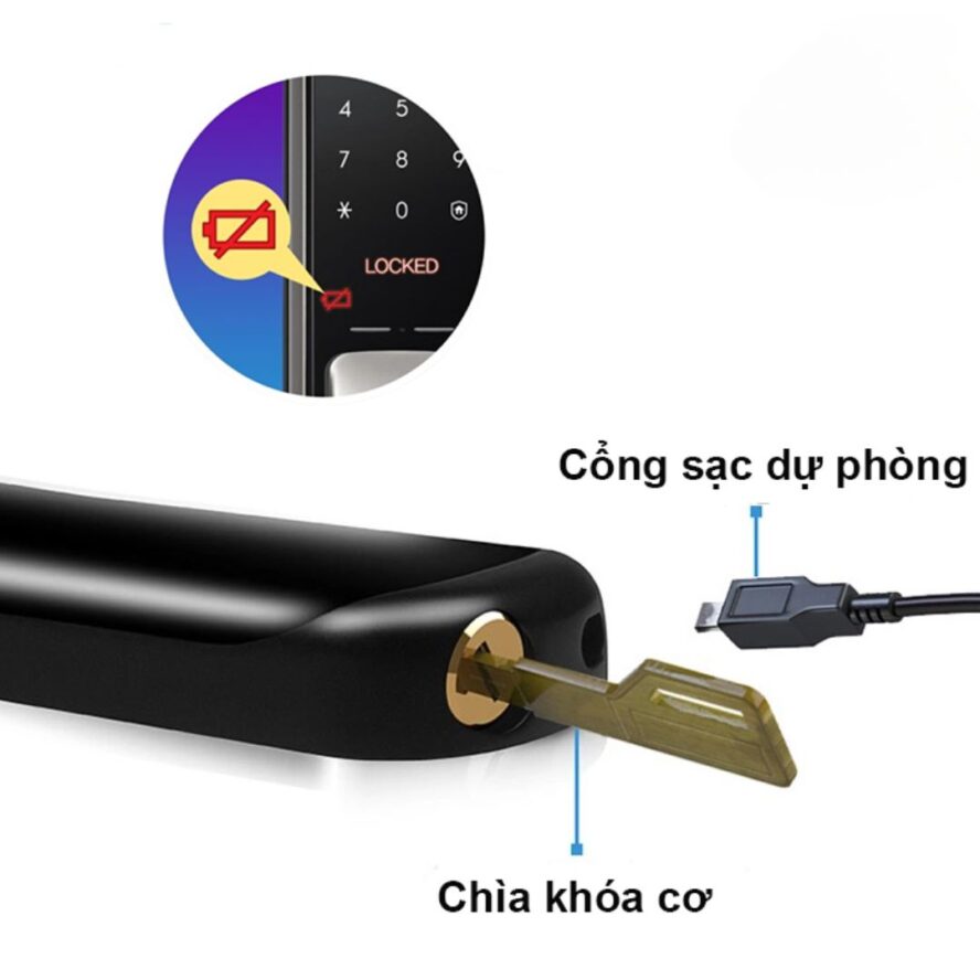 sử dụng nguồn điện dự phòng mở khóa khi hết pin khóa điện tử 