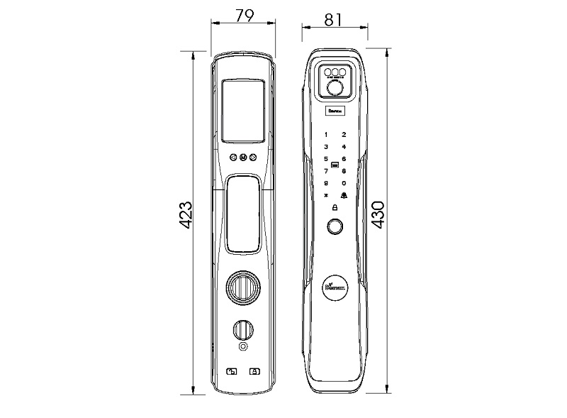 kích thước Khóa cửa điện tử nhận diện khuôn mặt Face ID - 3D Demax SL918 GS App Wifi