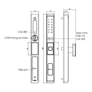 Kích thước khóa thông minh (App Wifi) Demax SL688 SD