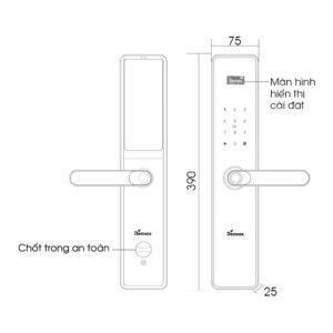 Kích thước khóa thông minh - Màn hình chuông (App Wifi) Demax SL-C622 CG