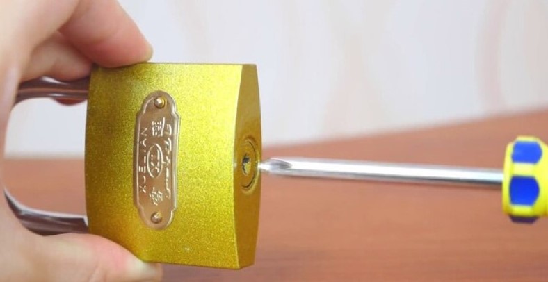 mở khóa bằng kim băng và tua vít