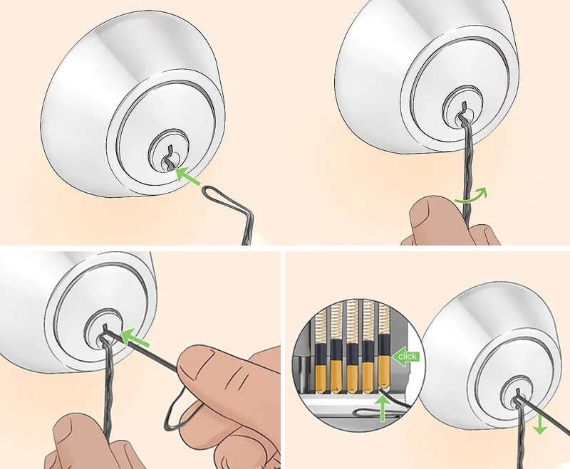 phá ổ khóa bấm bằng kẹp tăm