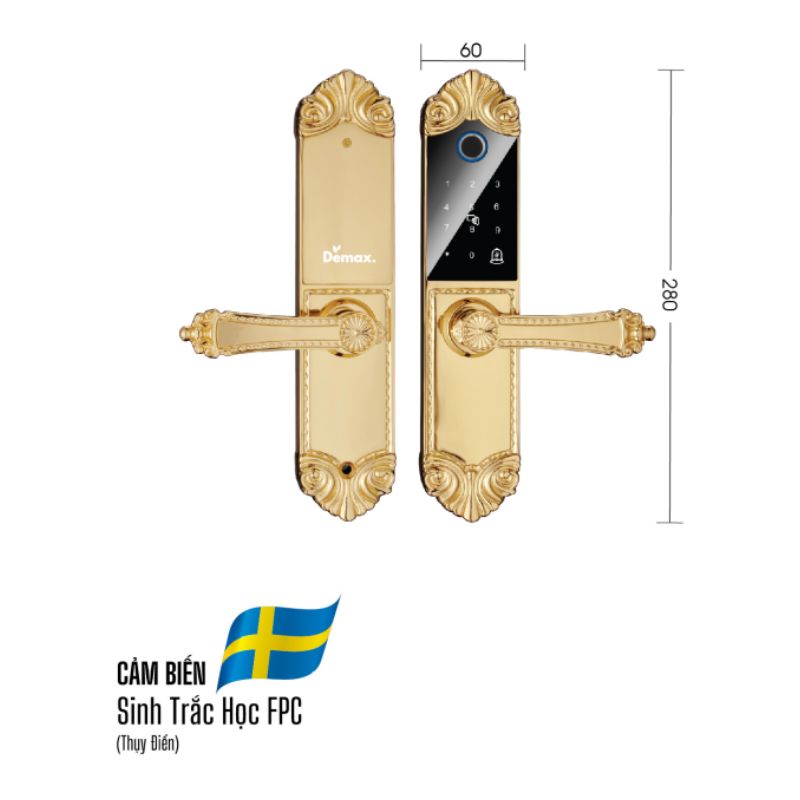Kích thước Khóa đại sảnh – biệt thự Demax SL280 BRASS 24K Khóa đại sảnh – biệt thự Demax SL280 BRASS 24K