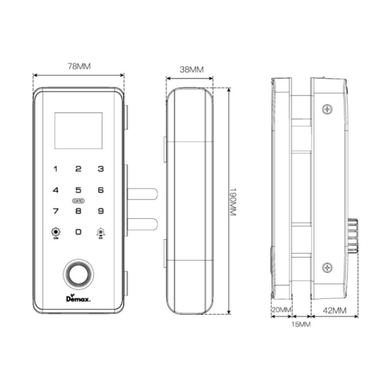 Khóa thông minh (App wifi) Demax SL800 G Black Kích thước khóa thông minh (App wifi) Demax SL800 G Black