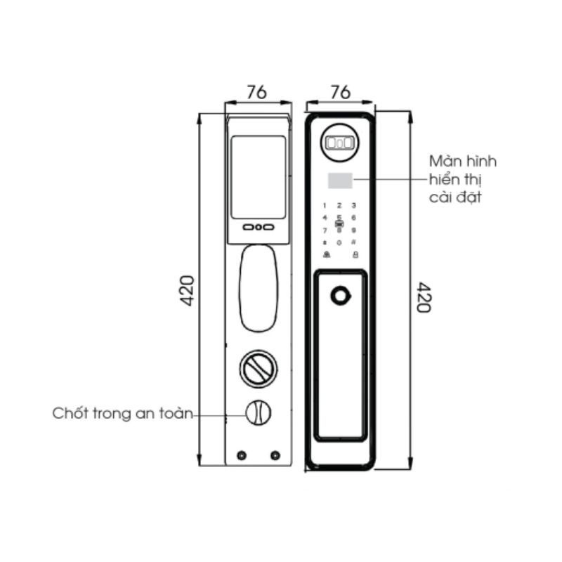 Kích thước Khóa thông minh nhận dạng khuôn mặt Face ID-3D Demax SL912 MG Khóa thông minh nhận dạng khuôn mặt Face ID-3D Demax SL912 MG
