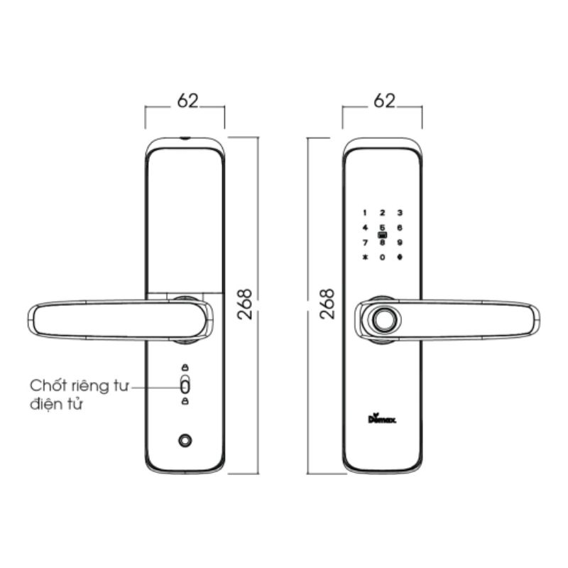 Kích thước Khóa thông minh (App Wifi) Demax SL268 AC Khóa thông minh (App Wifi) Demax SL268 AC