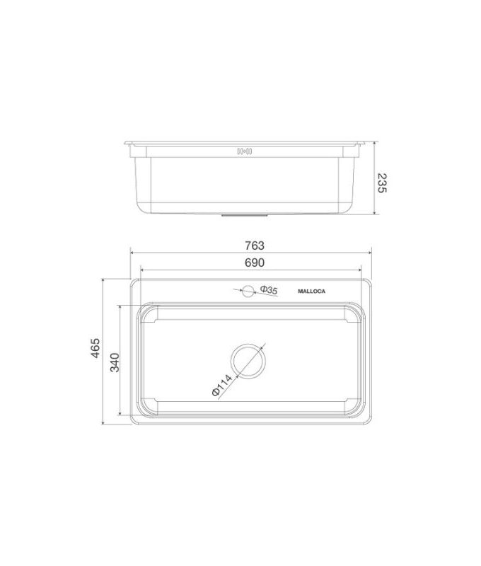 Kích thước chậu rửa bát bán thủ công Malloca MS - 1022D