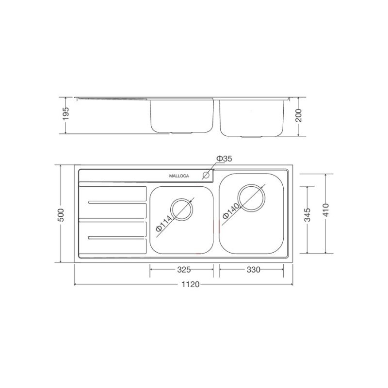 Kích thước chậu rửa bát bán thủ công Malloca MS 1027L NEW Kích thước chậu rửa bát bán thủ công Malloca MS 1027L NEW