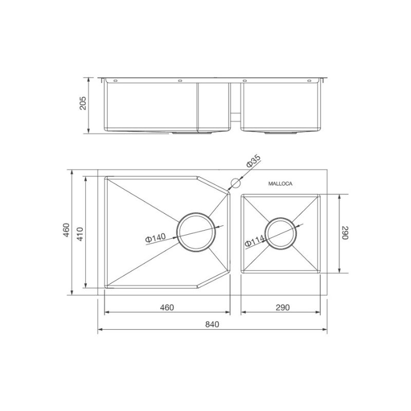Kích thước chậu rửa bát bán thủ công Malloca MS 610A Kích thước chậu rửa bát bán thủ công Malloca MS 610A