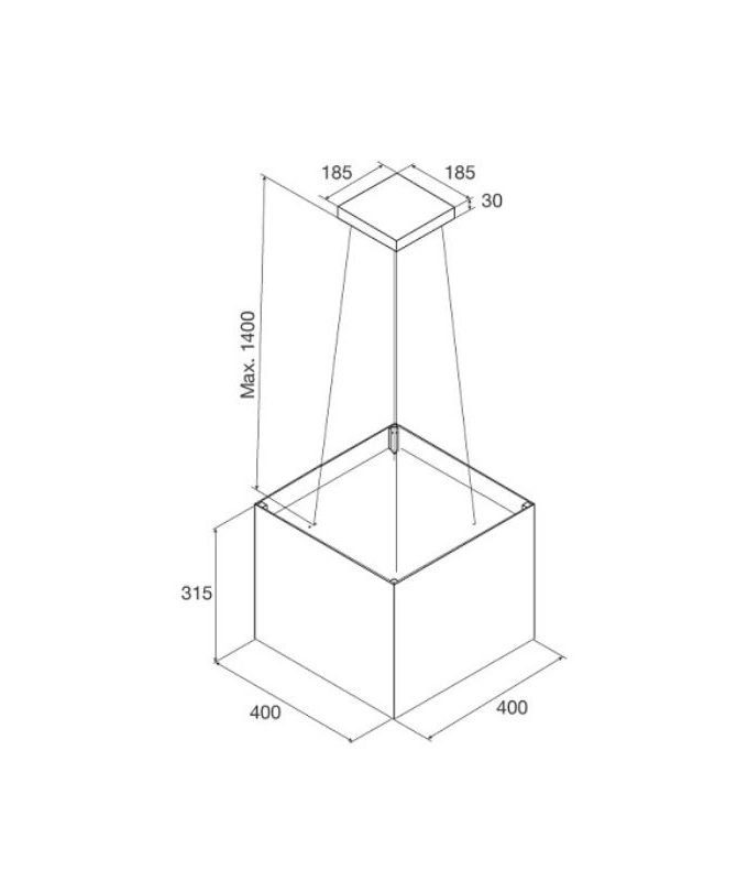 Máy hút mùi đảo Malloca CONCRETE K-400 5 kích thước của Máy hút mùi Malloca CONCRETE K-400
