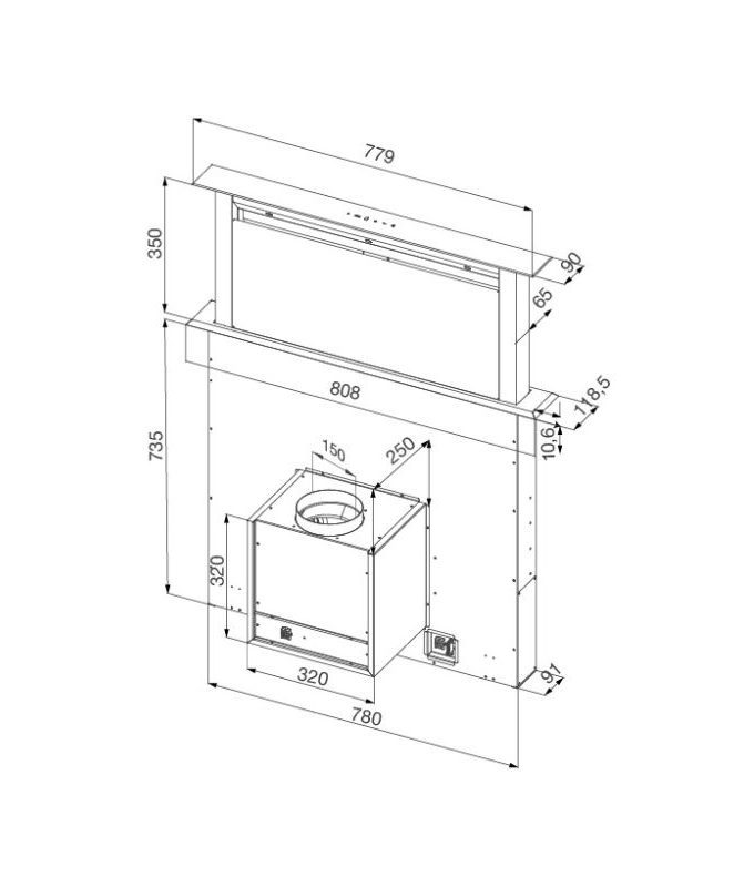 Máy hút mùi âm bàn Malloca K-3410DR 3 kích thước của Máy hút mùi Malloca K-3410DR