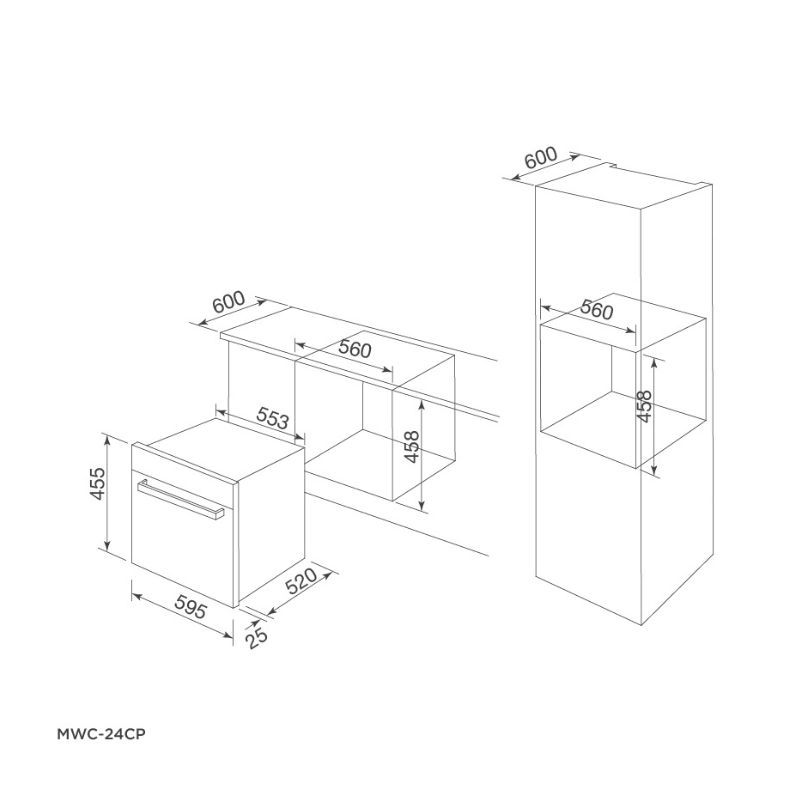 kích thước của Tủ bảo quản rượu Malloca MWC-24CP Kích thước của Tủ bảo quản rượu Malloca MWC-24CP