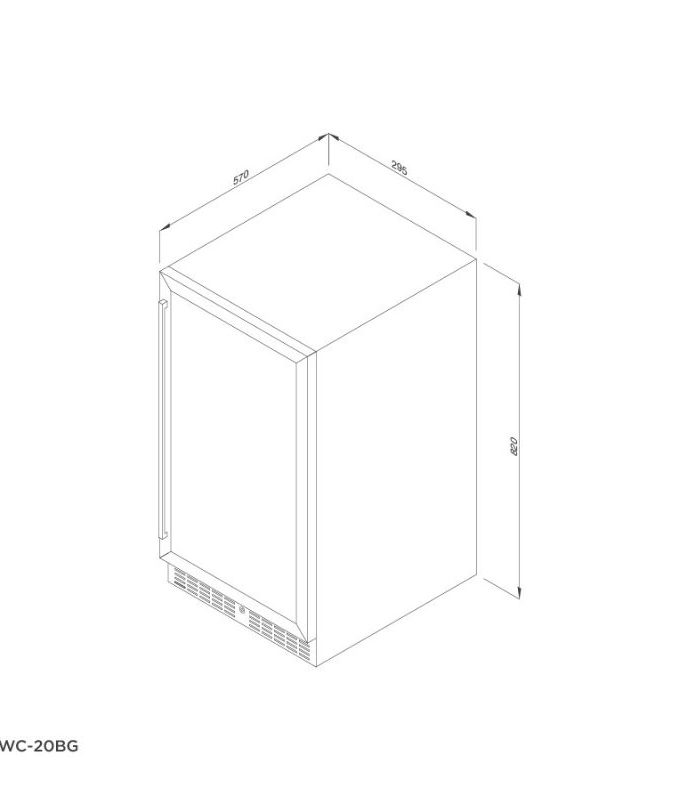 Tủ rượu Malloca MWC-20BG lắp âm/độc lập 3 Kích thước của Tủ bảo quản rượu vang âm tủ/độc lập Malloca MWC-20BG