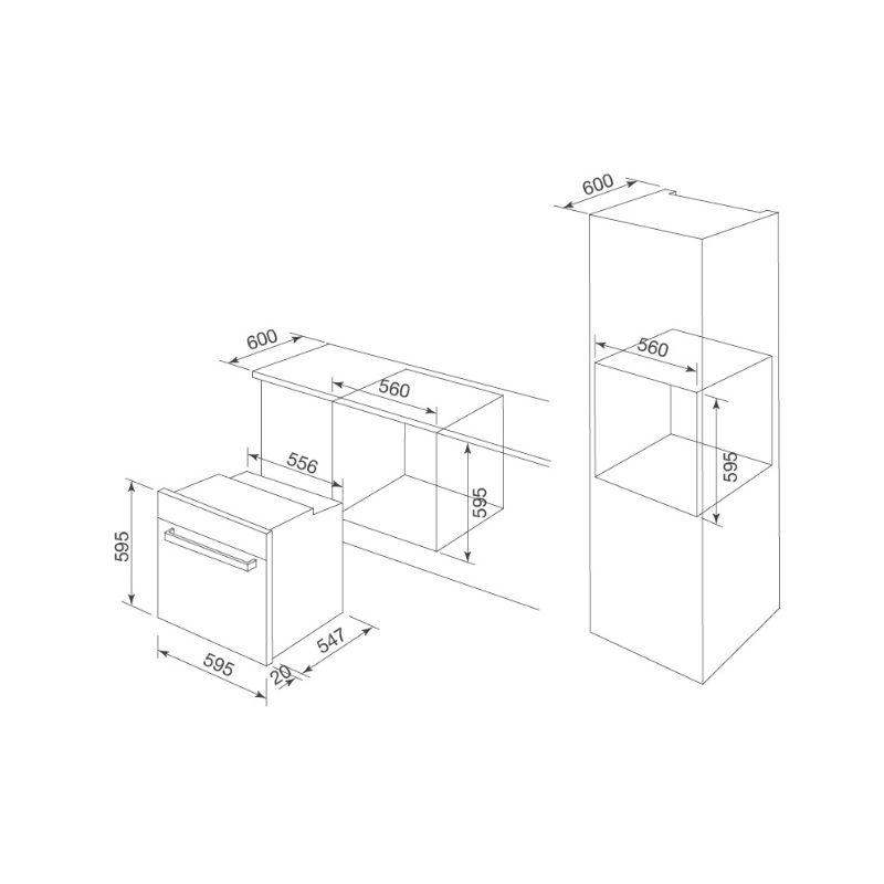 kích thước của Lò nướng điện âm tủ Malloca MOV-726 MC kích thước của Lò nướng điện âm tủ Malloca MOV-726 MC