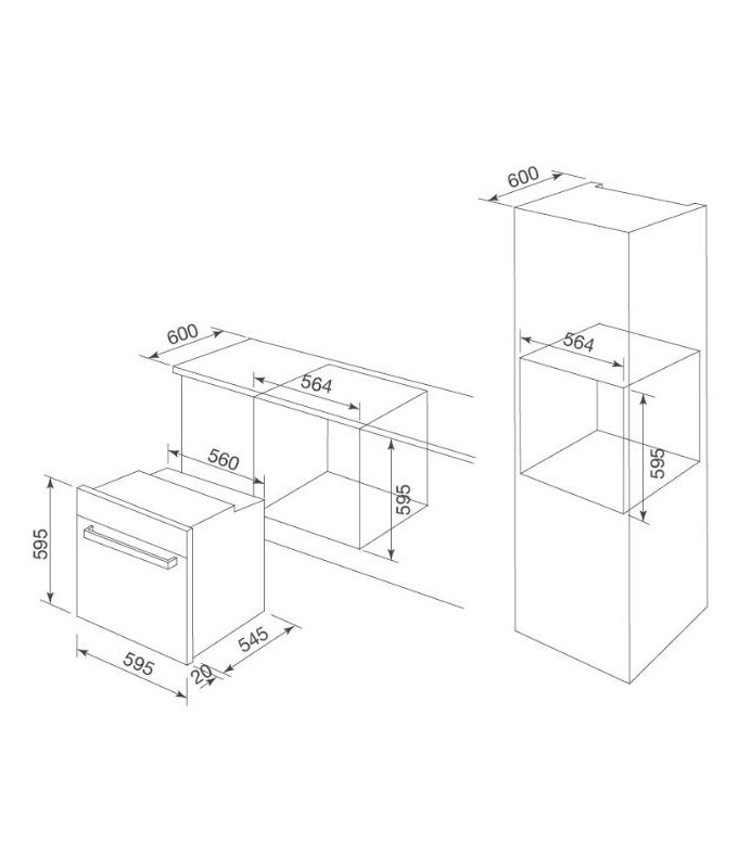Lò nướng kết hợp vi sóng âm tủ Malloca MOV-72 CB 5 kích thước của Lò nướng kết hợp vi sóng âm tủ Malloca MOV-72 CB