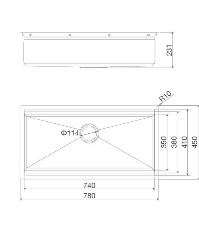 Chậu rửa bát Inox 1 hố Malloca Slide MS 781 2 Kích thước chậu rửa bát Inox 1 hố Malloca Slide MS 781