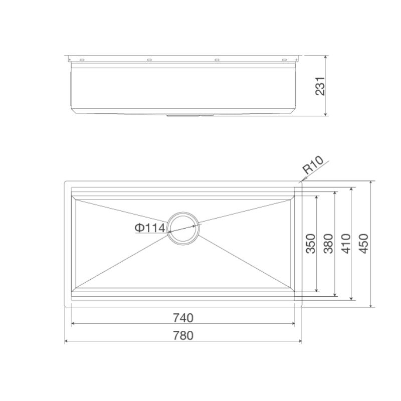 Kích thước chậu rửa bát Inox 1 hố Malloca Slide MS 781 Kích thước chậu rửa bát Inox 1 hố Malloca Slide MS 781