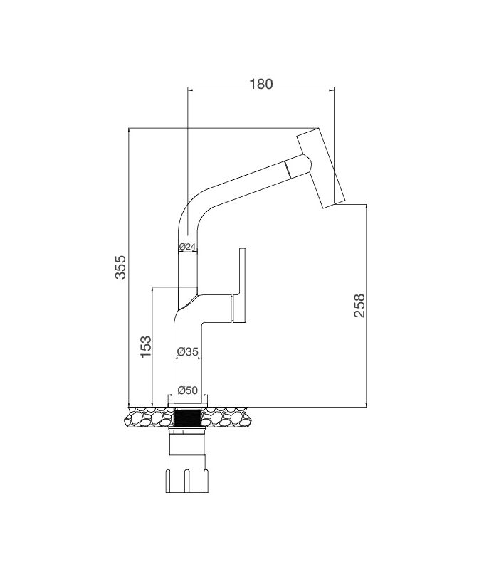 Kích thước Vòi rửa chén K2206-CR