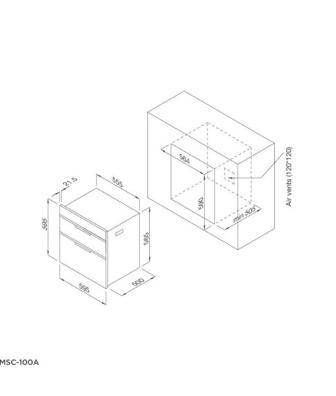 kích thước của Máy sấy bát Malloca MSC-100A