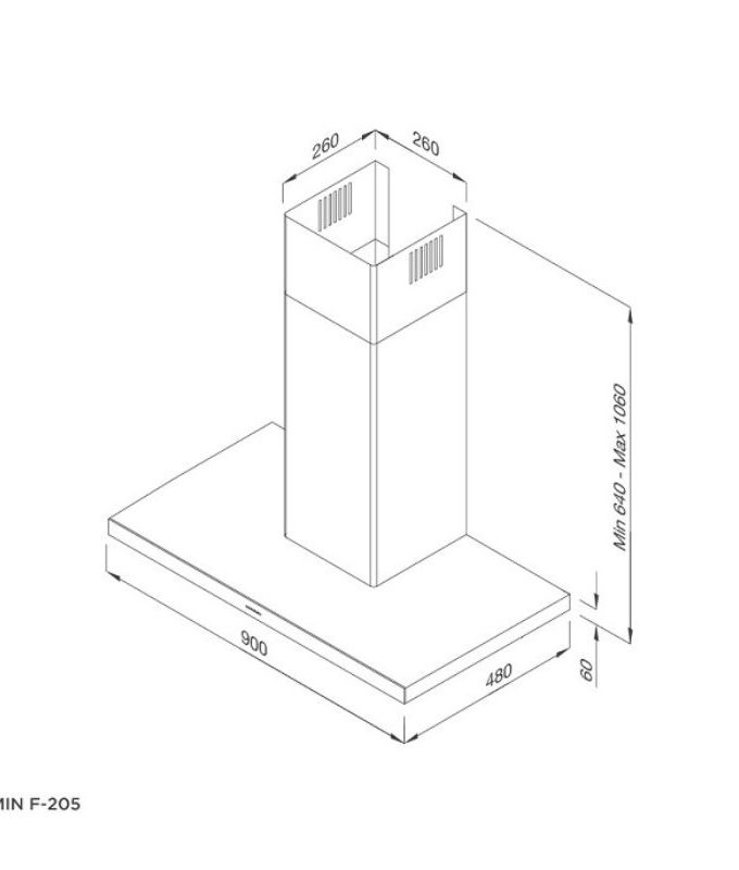 kích thước của Máy hút mùi Malloca MIN F-205