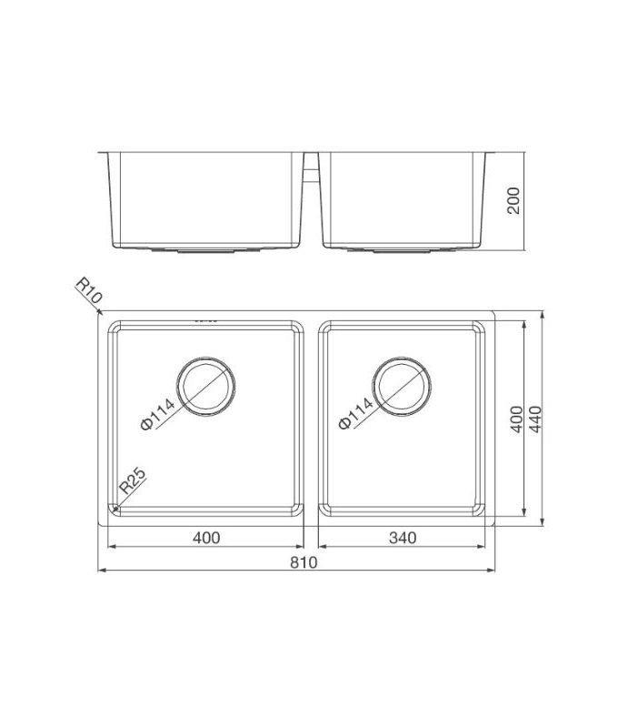 Chậu rửa bát inox 2 hố Malloca MS 6081 3 kích thước của Chậu rửa bát Malloca MS 6081