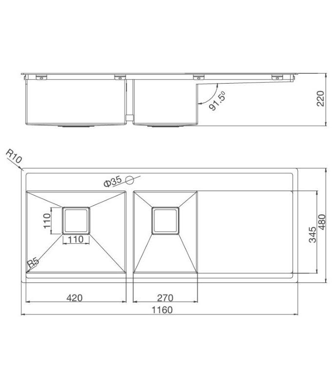 kích thước của Chậu rửa bát Malloca MS 6306T