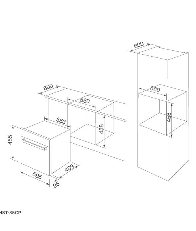 Lò hấp Malloca MST-35CP 3 kích thước của Lò hấp Malloca MST-35CP