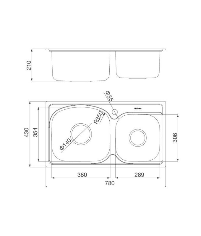 Kích thước của Chậu rửa bát Malloca MS 1011P