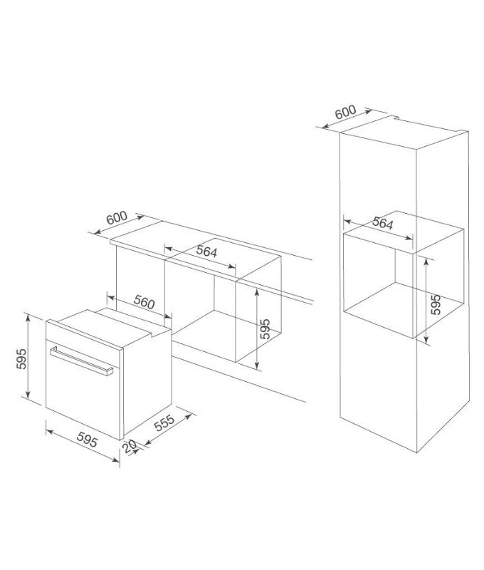 kích thước của Lò nướng điện âm tủ Malloca MOV-72 PYRO