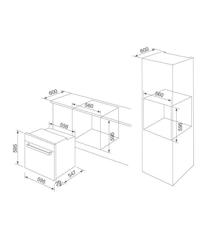 kích thước của Lò nướng điện âm tủ Malloca MOV-726 MC